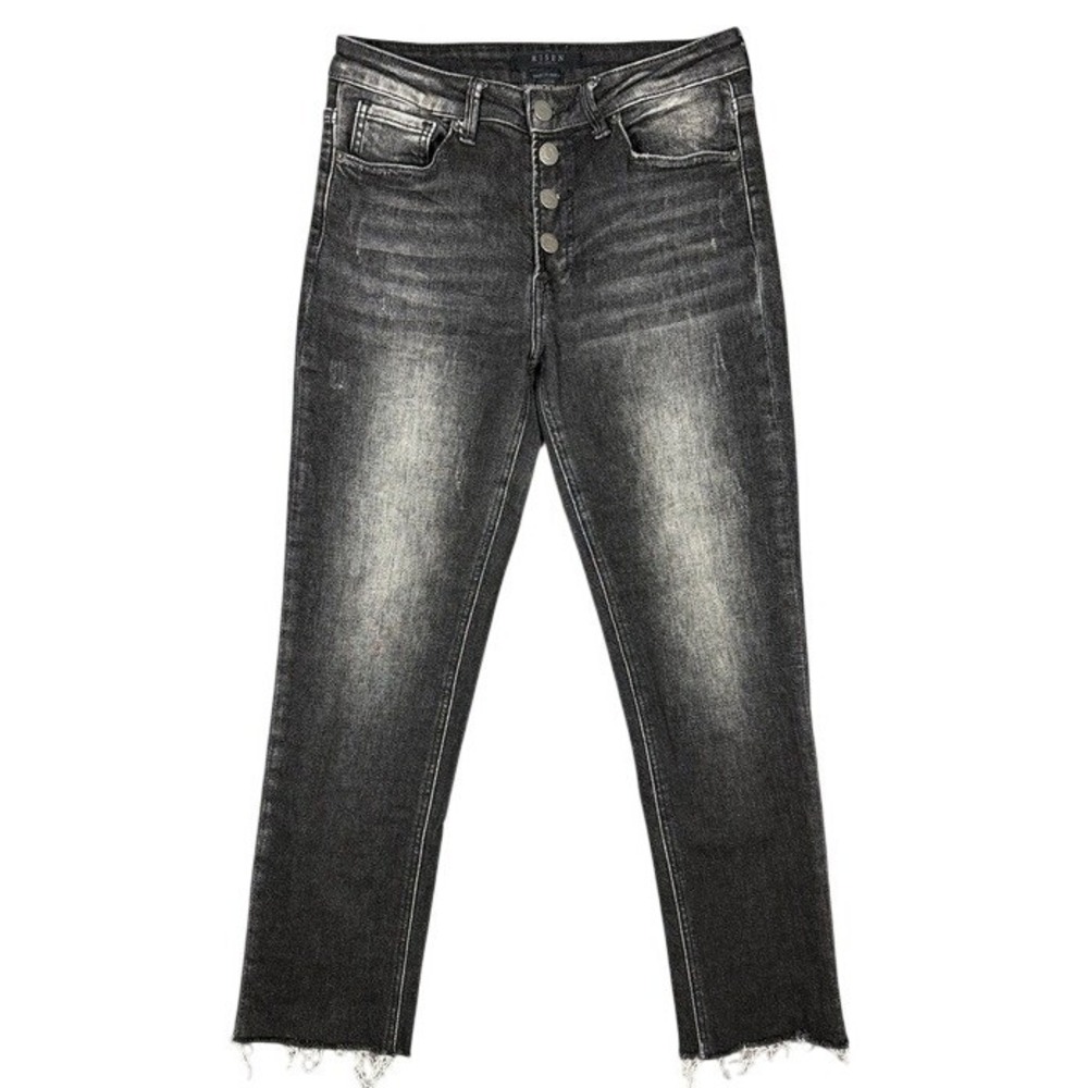 Risen Los Angeles Faded Black High Rise Straight Leg Raw Hem Jeans RDP1444 Sz 5